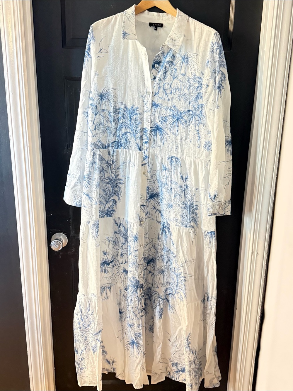 1. State White Maxi Dress with Blue Botanical Print